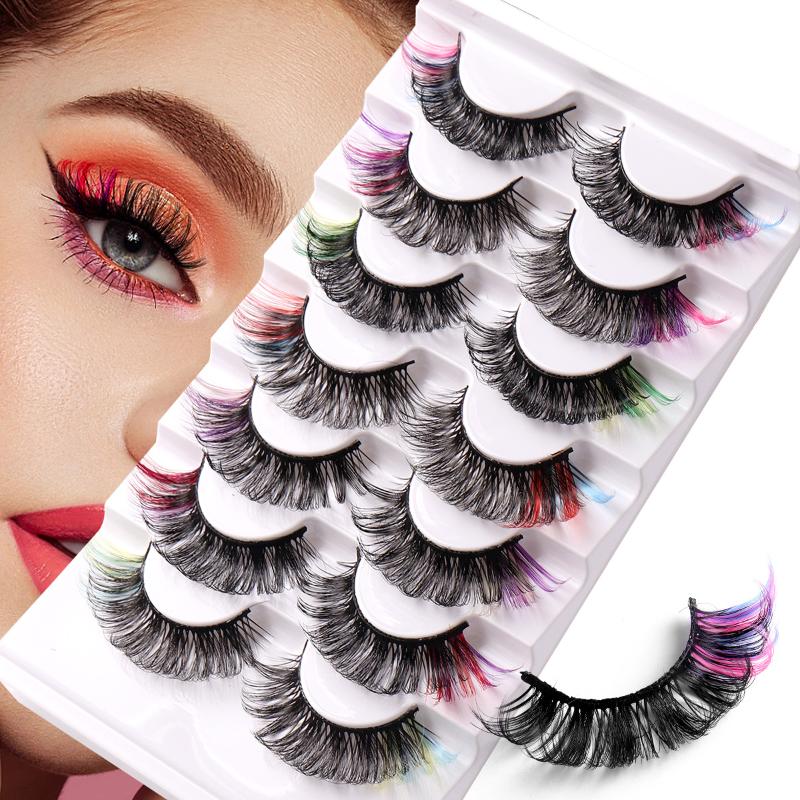 7 Paar Kleurrijke Nepwimpers 3 - Eyelash Extension Russian recensie en prijs