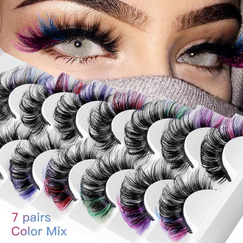 7 Paar Kleurrijke Nepwimpers 3 - Eyelash Extension Russian recensie en prijs